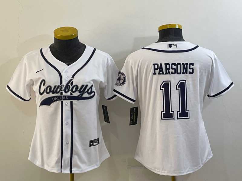 Womens Dallas Cowboys #11 Micah Parsons White With Patch Cool Base Stitched Baseball Jersey